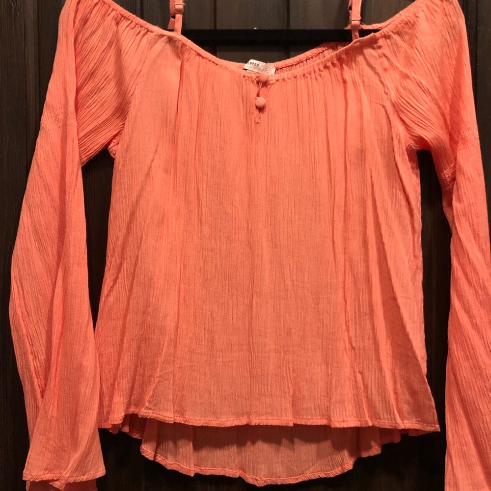 Cold Shoulder Bell Sleeve Coral Blouse